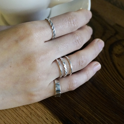 silver _ rope mixed cuff ring 2