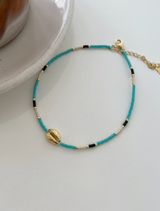 쉘 터키 블루 비즈 발찌 shell turquoise blue beads anklet