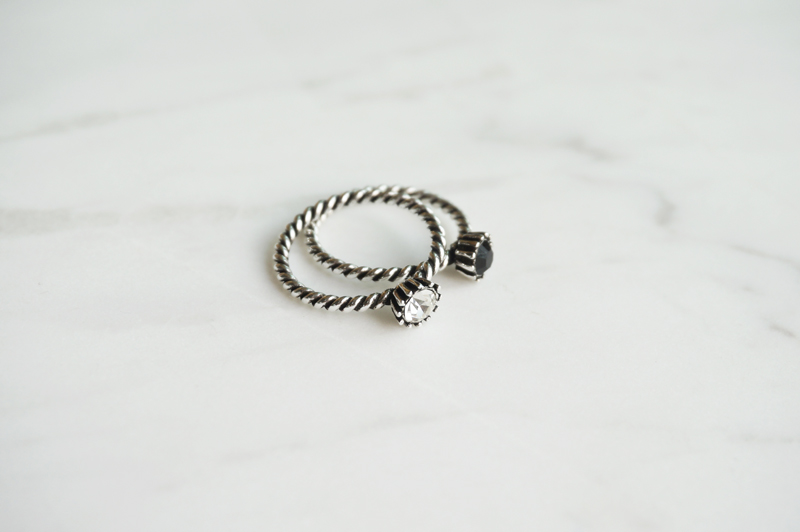 silver _ cubic twisted rings set ( 2pcs )