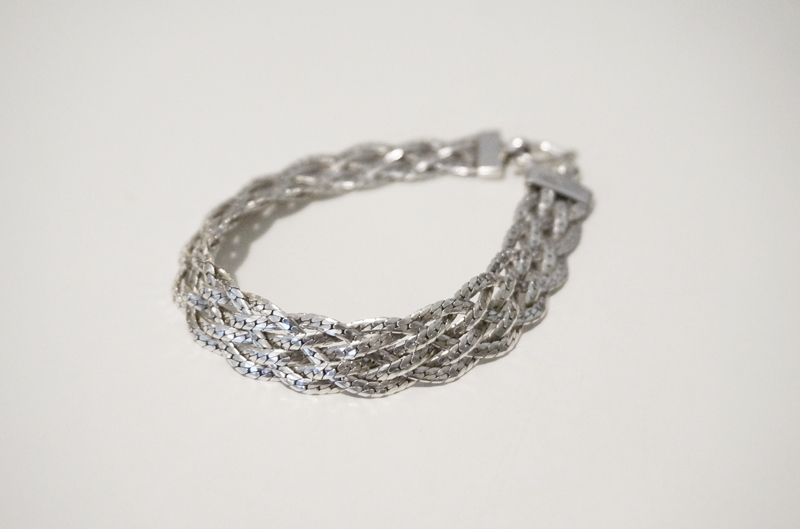 silver _ braided flat bracelet 