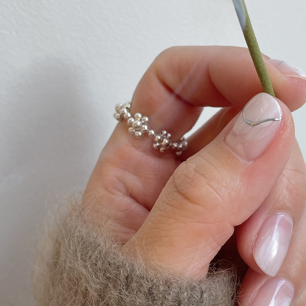 실버 비즈 꽃 반지 silver beads flower ring