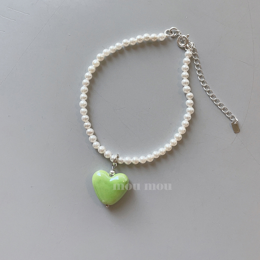 세라믹 하트 진주 팔찌 ceramic heart pearl bracelet