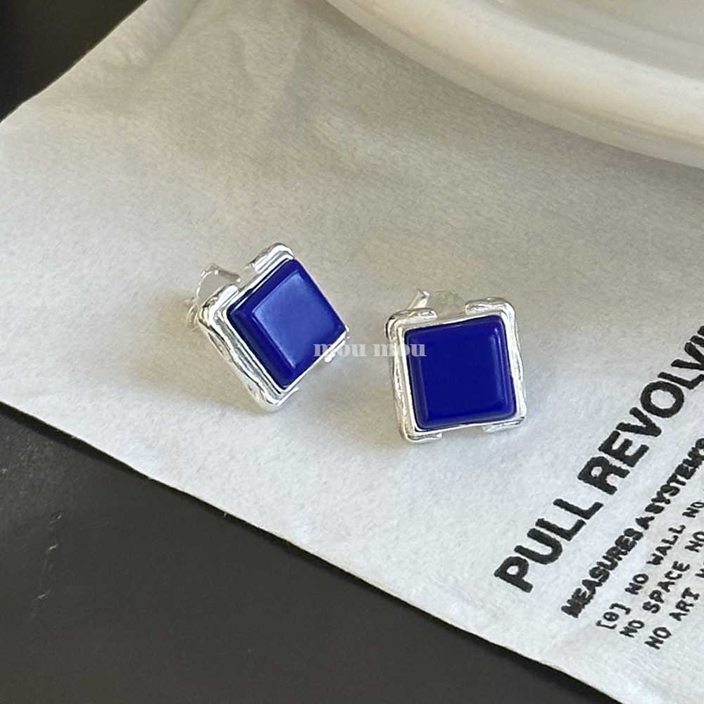 스퀘어 라피스 귀걸이 square Lapis Lazuli earring