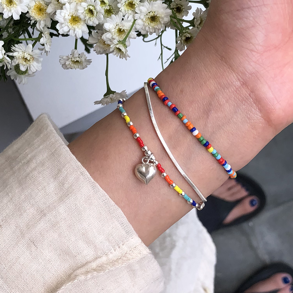 하트 레인보우 비즈 팔찌 heart rainbow beads bracelet
