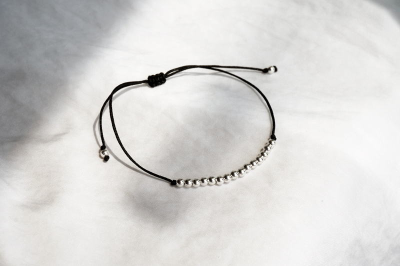 silver _  silver ball + black string bracelet