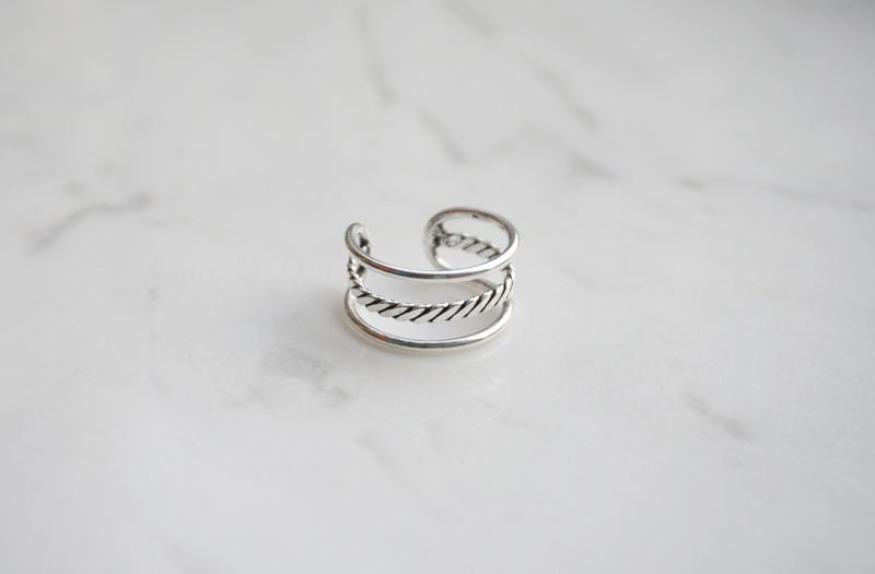 silver _ rope mixed cuff ring 